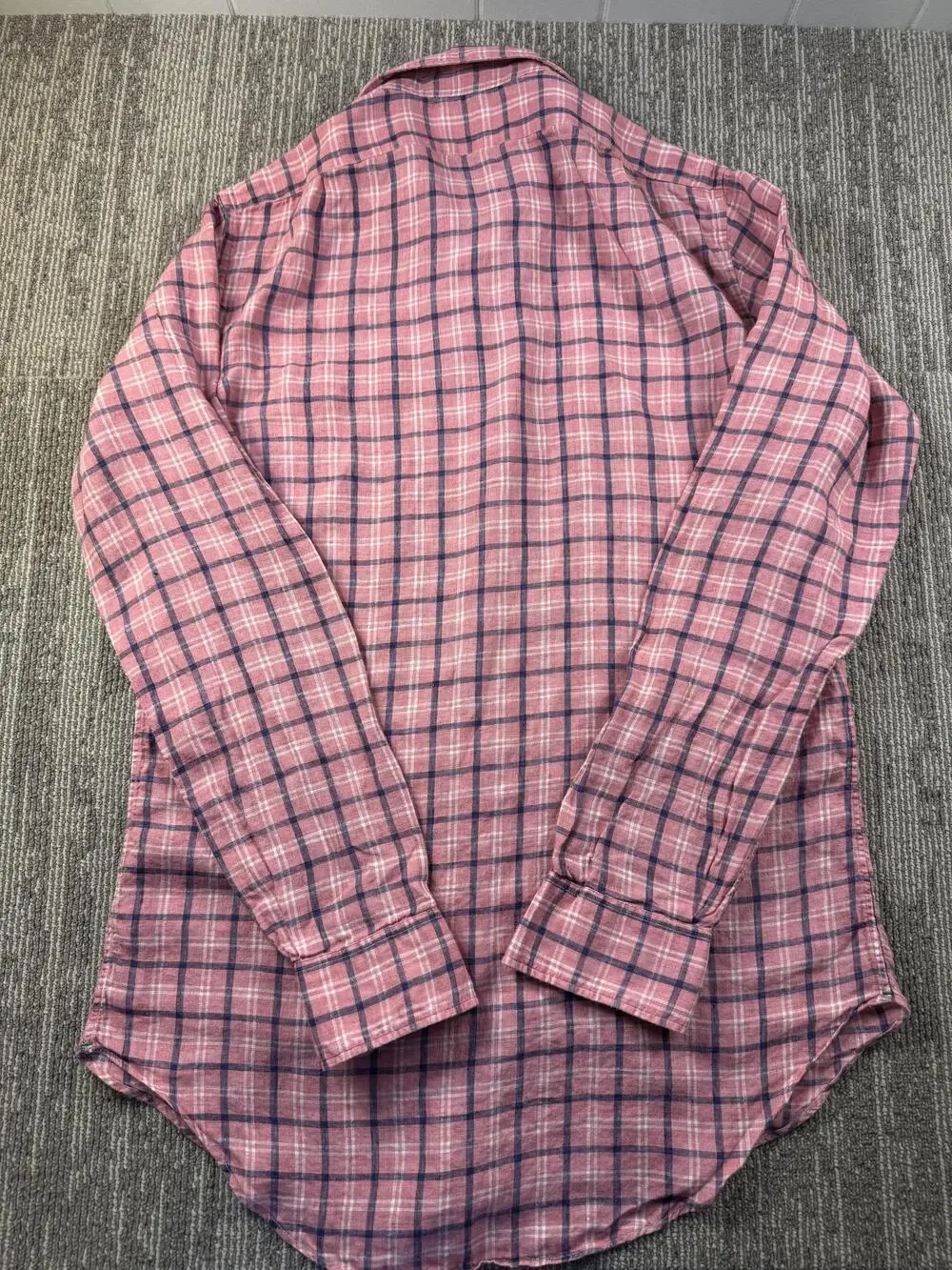 Sid Mashburn Shirt Mens Medium Pink Plaid Long Sleeve Button Up Slim Fit Linen